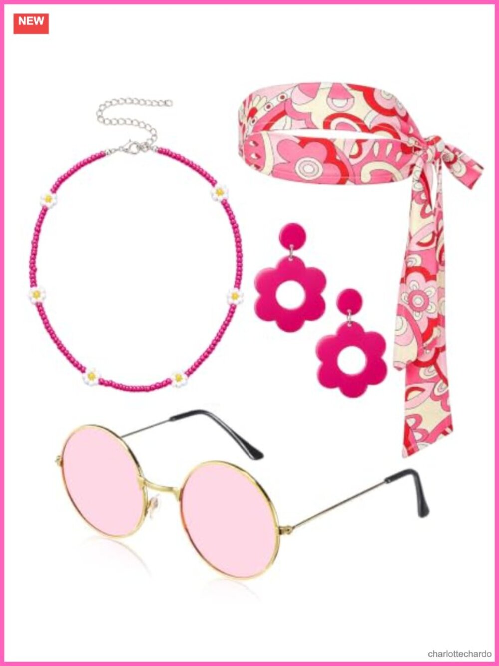 70s 60s Disco Accessories Set Hippie Headband Earrings Necklace Sunglasses